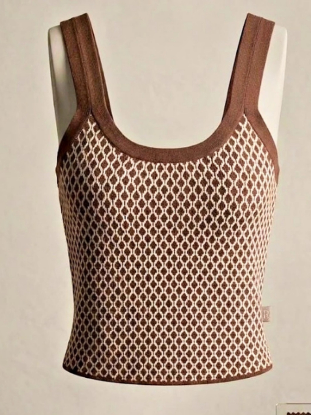 Abercrombie & Fitch Pointelle Scoopneck Sweater Tank Brown & White (Sz S) Layer